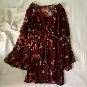Maroon Floral Flowy Dress